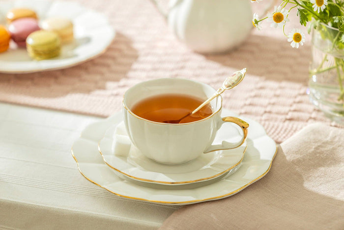 White Gold Scallop Fine Porcelain Tea Latte Cup & Saucer