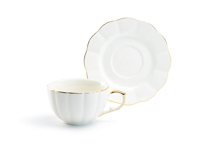 White Gold Scallop Fine Porcelain Tea Latte Cup & Saucer