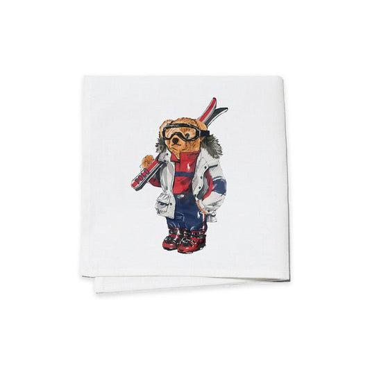 White Ski Bear Cocktail Napkins, Set of 4