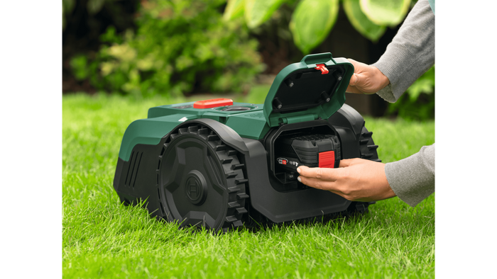 Wire-Free Robotic Lawn Mower for Gardens Up to 100m² with AI Vision Navigation & Portable Battery System