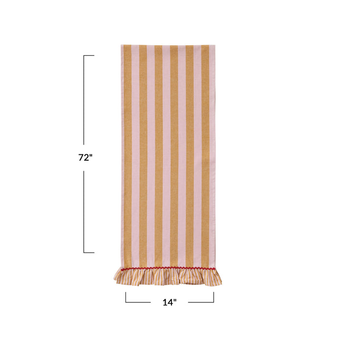 Woven Cotton Striped Table Runner w/ Ruffle & Ric Rac Trim