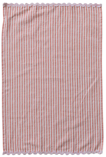 Woven Cotton Striped Tea Towel with Ric Rac Trim, 4 Colors