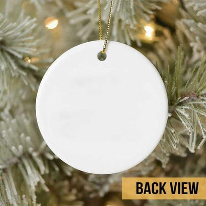 Xmas Dog Snowy String Lights Circle Ceramic Ornament - Personalized Dog Lovers Decorative Christmas Ornament