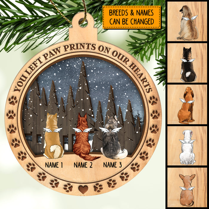 You Left Paw Prints On Our Hearts Memorial Ball Shaped Wooden Ornament - Personalized Angel Dog Christmas Ornament